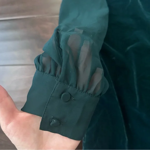 Nwt j crew velvet‎ green sheer sleeves long sleeve dress - Picture 11 of 13